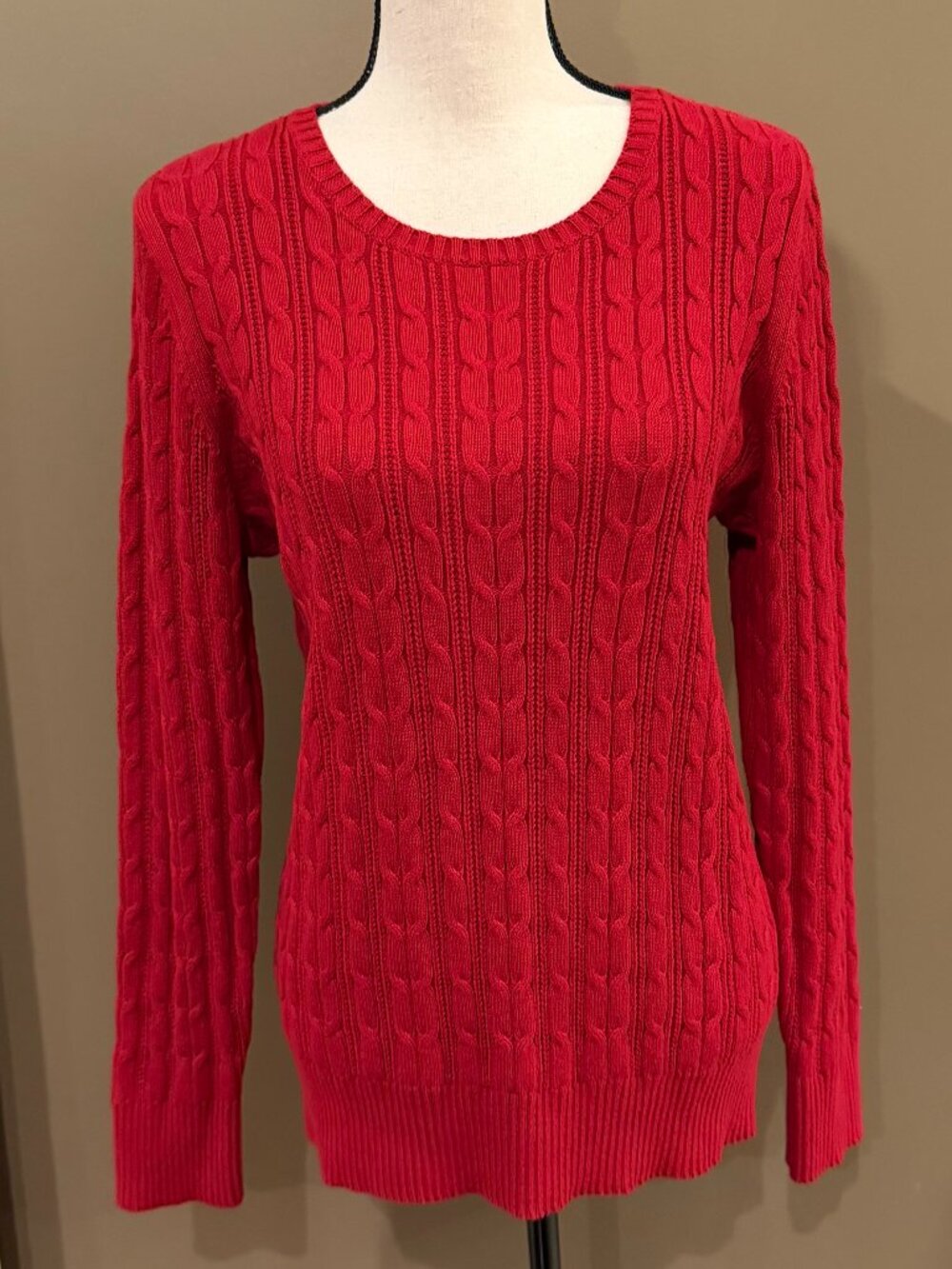 NWT St. Johns Bay Cable Knit Red Sweater Office Holiday Winter, Size XL